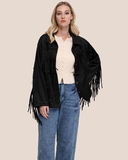 Foto 7 | Foto 7 | Chaqueta Locachy De Gamuza Sintética Con Flecos Para Mujer Vintage Negra S - Venta Internacional.