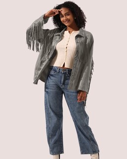 Foto 4 | Foto 4 | Chaqueta Locachy De Gamuza Sintética Con Flecos Para Mujer  Vintage  Gris  Talla L - Venta Internacional.