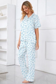 Foto 5 | Foto 5 | Conjunto De Pijama Umeyda Para Mujer De Manga Corta Y Pantalones Azul Satinado M - Venta Internacional.