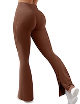 Leggins Voyjoy Para Mujer  Dobladillo Dividido  Cintura Alta  Acampanados  Color Marrón Oscuro - Venta Internacional.