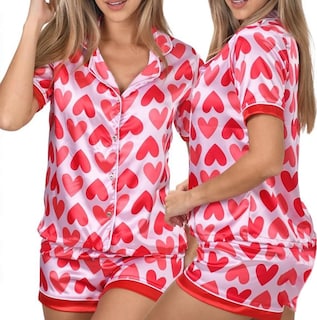 Foto 2 | Foto 2 | Pijama Yiulangde Silk Para Mujer Love Heart Juego De 2 Piezas - Venta Internacional.