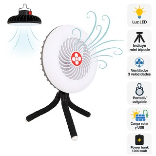 Foto 1 | Foto 1 | Lámpara LED Recargable Solar Portátil con Ventilador y Power Bank para Camping