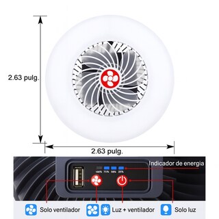 Foto 2 | Foto 2 | Lámpara LED Recargable Solar Portátil con Ventilador y Power Bank para Camping