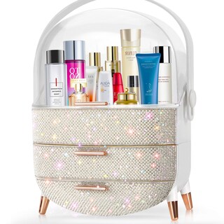 Foto 1 | Foto 1 | Caja De Maquillaje Massy Con Forma De Huevo Ovalada Con Diamantes De Imitación Blancos - Venta Internacional.