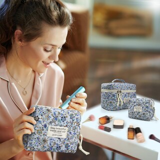 Foto 7 | Foto 7 | Set De Bolsas De Cosméticos Zerflump Bonito Estampado Floral Acolchado 3 Unidades Azul - Venta Internacional.