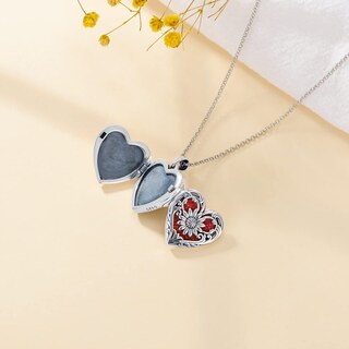 Foto 3 | Foto 3 | Collar Con Medallón Soulmeet En Forma De Corazón De Girasol Con Ópalo Rojo Plateado - Venta Internacional.