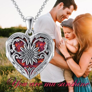 Foto 6 | Foto 6 | Collar Con Medallón Soulmeet En Forma De Corazón De Girasol Con Ópalo Rojo Plateado - Venta Internacional.
