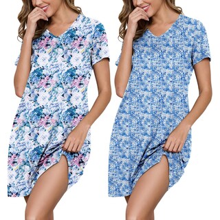 Foto 1 | Foto 1 | Paquete De 2 Camisones Marvmys Cortos De Verano Cuello En V Azul Y Estampado Floral - Venta Internacional.