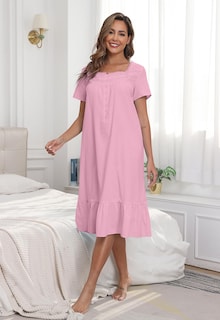Foto 3 | Foto 3 | Camisón Yundai De Algodón De Manga Corta Con Botones Y Encaje Rosa - Venta Internacional.