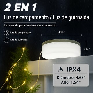Foto 5 | Foto 5 | Lámpara Portátil 2 en 1 con Luz de Campamento y Guirnalda LED 10m Recargable USB-C