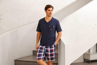 Foto 4 | Foto 4 | Conjunto De Pijama Sykooria De Algodón Para Hombre Manga Corta Color Azul Oscuro - Venta Internacional.