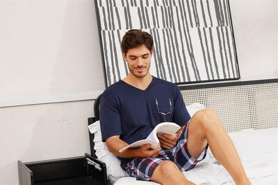 Foto 5 | Foto 5 | Conjunto De Pijama Sykooria De Algodón Para Hombre Manga Corta Color Azul Oscuro - Venta Internacional.