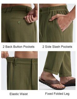 Foto 3 | Foto 3 | Pantalones Libin Para Hombre Algodón Y Lino Color Verde Militar Xl Verano Y Playa - Venta Internacional.