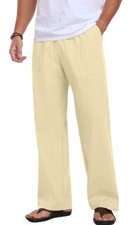 Foto 5 | Foto 5 | Pantalones Sailwind Casual De Lino Para Hombre Playa Verano Beige Y Amarillo - Venta Internacional.