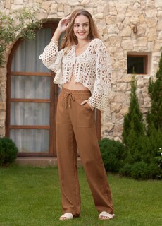 Foto 5 | Foto 5 | Pantalones Cheeryah De Lino Con Pernera Ancha Para Mujer Palazzo Caramel M/31 - Venta Internacional.