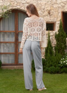 Foto 4 | Foto 4 | Pantalones Cheeryah De Lino Para Mujer Pernera Ancha Estilo Palazzo Gris Claro Xxl - Venta Internacional.