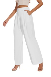 Foto 4 | Foto 4 | Pantalones Funyyzo Holgados Plisados En La Parte Delantera Y Pernera Ancha Blancos Para Mujer - Venta Internacional.