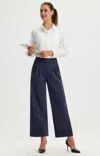 Foto 7 | Foto 7 | Pantalones De Trabajo De Pierna Ancha Libin  Cintura Alta  Elásticos  Azul Marino - Venta Internacional.