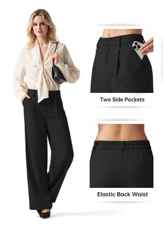Foto 5 | Foto 5 | Pantalones De Trabajo Willit De Pierna Ancha Y Cintura Alta Para Mujer Color Negro Talla M - Venta Internacional.