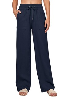 Foto 2 | Foto 2 | Pantalones Estilo Palazzo De Lino Con Bolsillos Y Pernera Ancha Cheeryah Color Azul Marino - Venta Internacional.