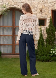 Foto 4 | Foto 4 | Pantalones Estilo Palazzo De Lino Con Bolsillos Y Pernera Ancha Cheeryah Color Azul Marino - Venta Internacional.