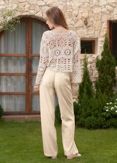 Foto 4 | Foto 4 | Pantalones Estilo Palazzo Cheeryah De Lino Con Pernera Ancha Y Bolsillos Para Mujer - Venta Internacional.