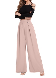 Foto 1 | Foto 1 | Pantalones Palazzo Funyyzo De Cintura Alta Y Pierna Ancha Para Mujer B-pink - Venta Internacional.