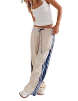 Pantalones Anchos Hongsui Con Cordón Y Talle Alto A Rayas Laterales - Venta Internacional.