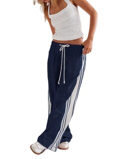 Foto 1 | Foto 1 | Pantalones Anchos Hongsui Con Cordón Y Talle Alto A Rayas Laterales - Venta Internacional.