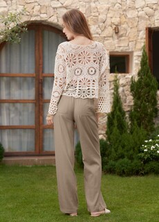 Foto 4 | Foto 4 | Pantalones Cheeryah De Lino Para Mujer Pernera Ancha Estilo Palazzo Deep Khaki S 31 - Venta Internacional.