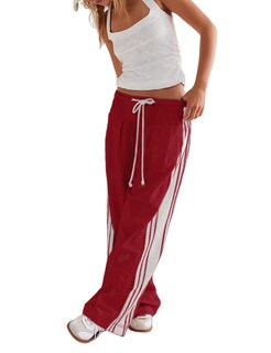 Foto 1 | Foto 1 | Pantalones Anchos Hongsui Con Cordón Y Talle Alto A Rayas Laterales - Venta Internacional.