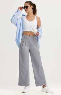 Foto 5 | Foto 5 | Pantalones De Vestir De Pierna Ancha Libin Para Mujer Cintura Alta Gris Claro - Venta Internacional.