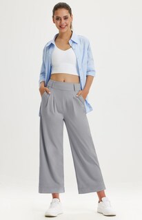 Foto 5 | Foto 5 | Pantalones De Vestir De Pierna Ancha Libin Para Mujer Cintura Alta Gris Claro - Venta Internacional.