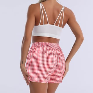 Foto 6 | Foto 6 | Pantalones Cortos De Pijama Cinvik De Algodón A Cuadros Rojos Para Mujer Talla Xl - Venta Internacional.