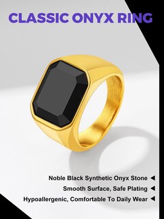 Foto 3 | Foto 3 | Anillo Richsteel Oro Ónix Negro De Acero Inoxidable Talla 09 Para Hombre - Venta Internacional.