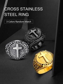 Foto 5 | Foto 5 | Anillo Oaldilee Con Forma De Cruz Cristiana Para Hombre Acero Inoxidable - Venta Internacional.