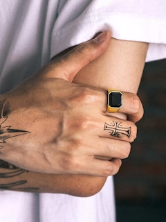 Foto 6 | Foto 6 | Anillo Richsteel Gold Para Hombre Alianza De Boda Con Ónix Negro Talla 14 - Venta Internacional.