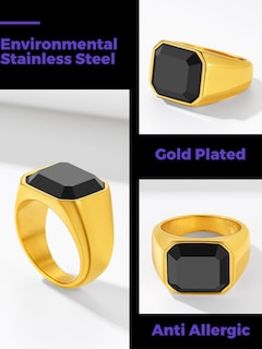 Foto 7 | Foto 7 | Anillo Richsteel Gold Para Hombre Alianza De Boda Con Ónix Negro Talla 14 - Venta Internacional.