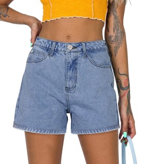 Foto 1 | Foto 1 | Pantalones Cortos Vaqueros De Mezclilla De Cintura Media Alta Azul Para Mujer - Venta Internacional.