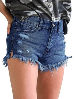 Foto 2 | Foto 2 | Pantalones Cortos De Mezclilla Modarani De Talle Medio Rasgados Deshilachados Para Mujer - Venta Internacional.