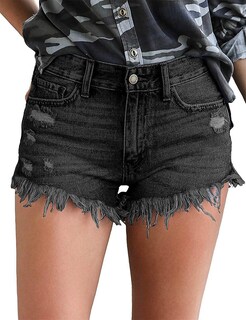 Foto 1 | Foto 1 | Pantalones Cortos De Mezclilla Modarani Negros Rasgados Con Dobladillo Deshilachado Para Mujer - Venta Internacional.