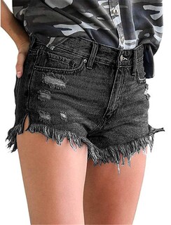 Foto 2 | Foto 2 | Pantalones Cortos De Mezclilla Modarani Negros Rasgados Con Dobladillo Deshilachado Para Mujer - Venta Internacional.