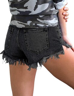 Foto 3 | Foto 3 | Pantalones Cortos De Mezclilla Modarani Negros Rasgados Con Dobladillo Deshilachado Para Mujer - Venta Internacional.