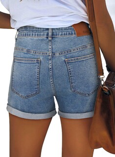 Foto 4 | Foto 4 | Pantalones Cortos De Mezclilla Con Cintura Alta Para Mujer Azul Talla S - Venta Internacional.