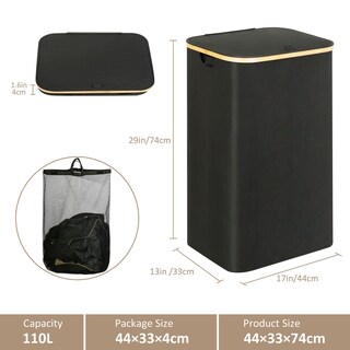 Foto 3 | Foto 3 | Cesto De Ropa Iegrow 110 L Con Tapa Asa Y Bolsa Extraíble Color Negro - Venta Internacional.