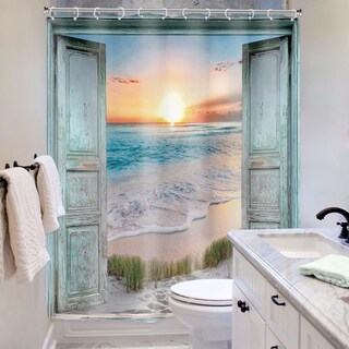 Foto 4 | Foto 4 | Cortina De Ducha Riyidecor Teal Ocean Beach 150 X 180 Cm Poliéster - Venta Internacional.