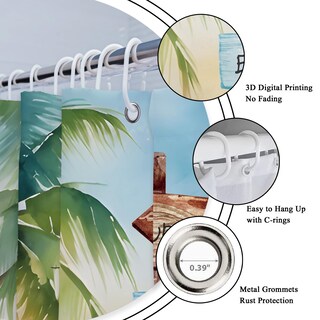 Foto 6 | Foto 6 | Cortina De Ducha Riyidecor Tropical Palm Tree 180x200 Cm De Poliéster - Venta Internacional.