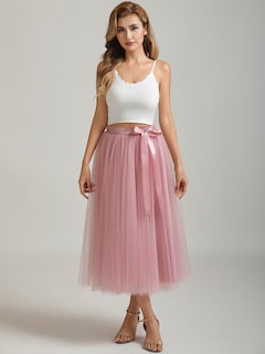 Foto 4 | Foto 4 | Falda Aiberlisha A Line De Tul Hasta El Té Rosa Empolvado Para Fiesta - Venta Internacional.