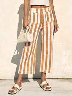 Foto 2 | Foto 2 | Pantalones Vaqueros Tankaneo Para Mujer  Cortos  A Rayas  Cintura Alta  Color Naranja - Venta Internacional.