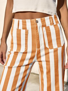 Foto 4 | Foto 4 | Pantalones Vaqueros Tankaneo Para Mujer  Cortos  A Rayas  Cintura Alta  Color Naranja - Venta Internacional.